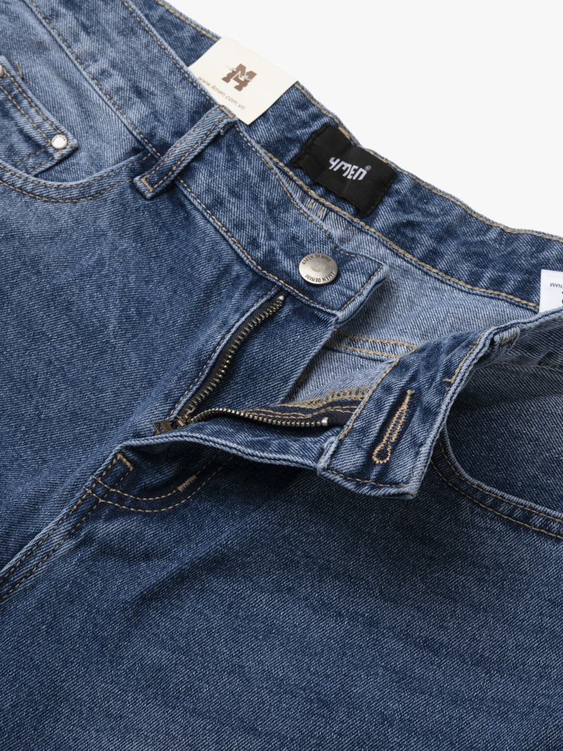 Quần Short Jean Trơn Form Regular QS076 Màu Xanh Biển Đậm
