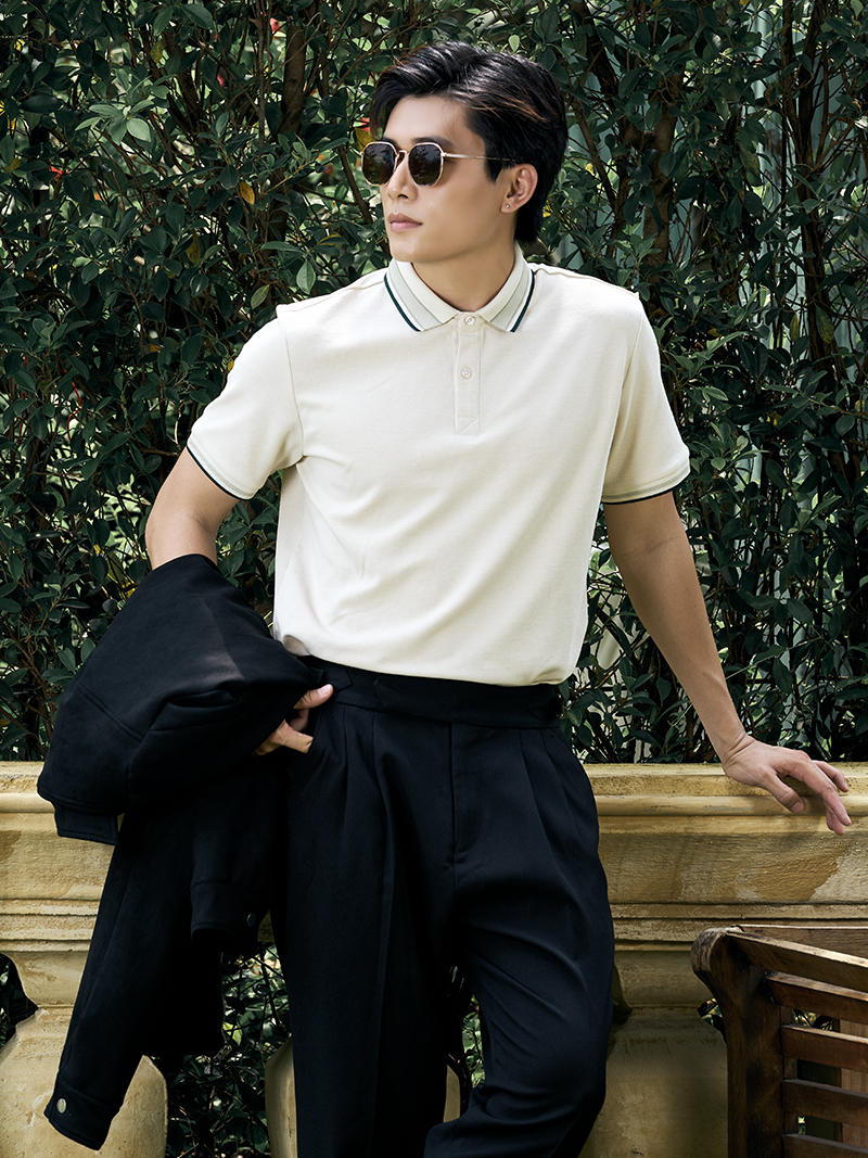 Áo Polo Cổ Phối Màu Form Regular PO172 Màu Trắng