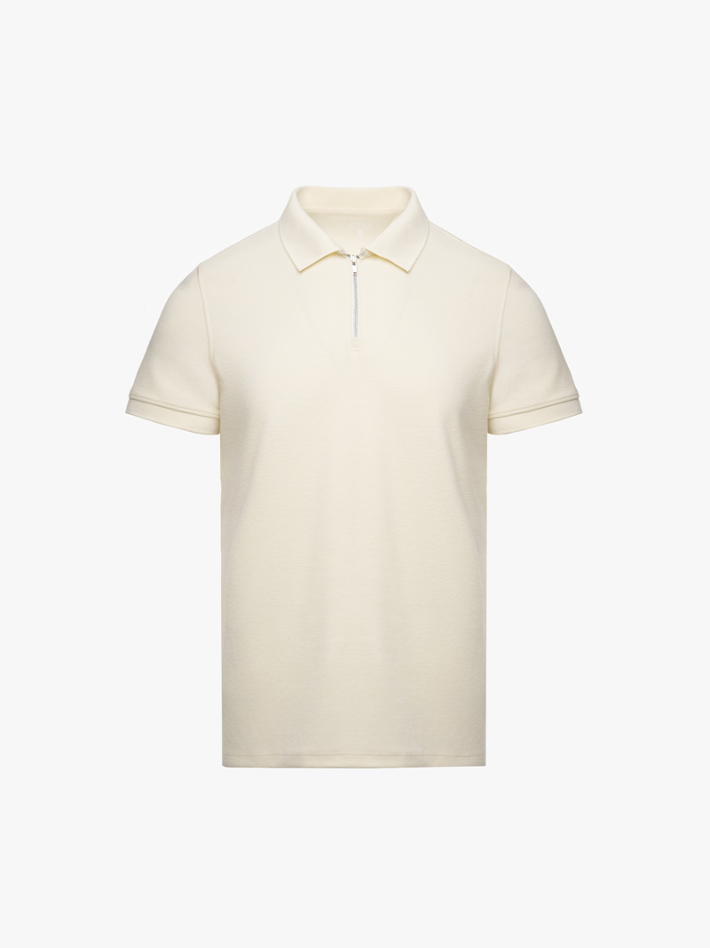 Áo Polo Dệt Kim Dây Kéo Form Slimfit PO174 Màu Trắng Kem