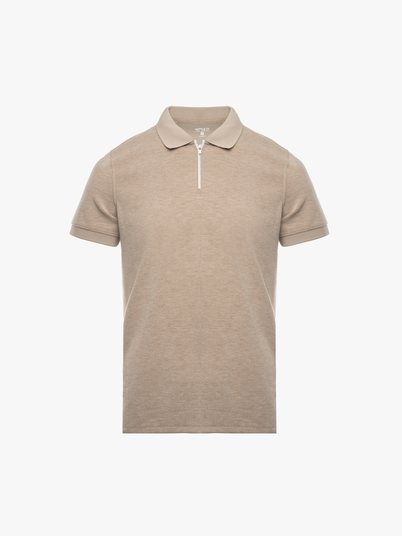 Áo Polo Dệt Kim Dây Kéo Form Slimfit PO174 Màu Nâu Nhạt