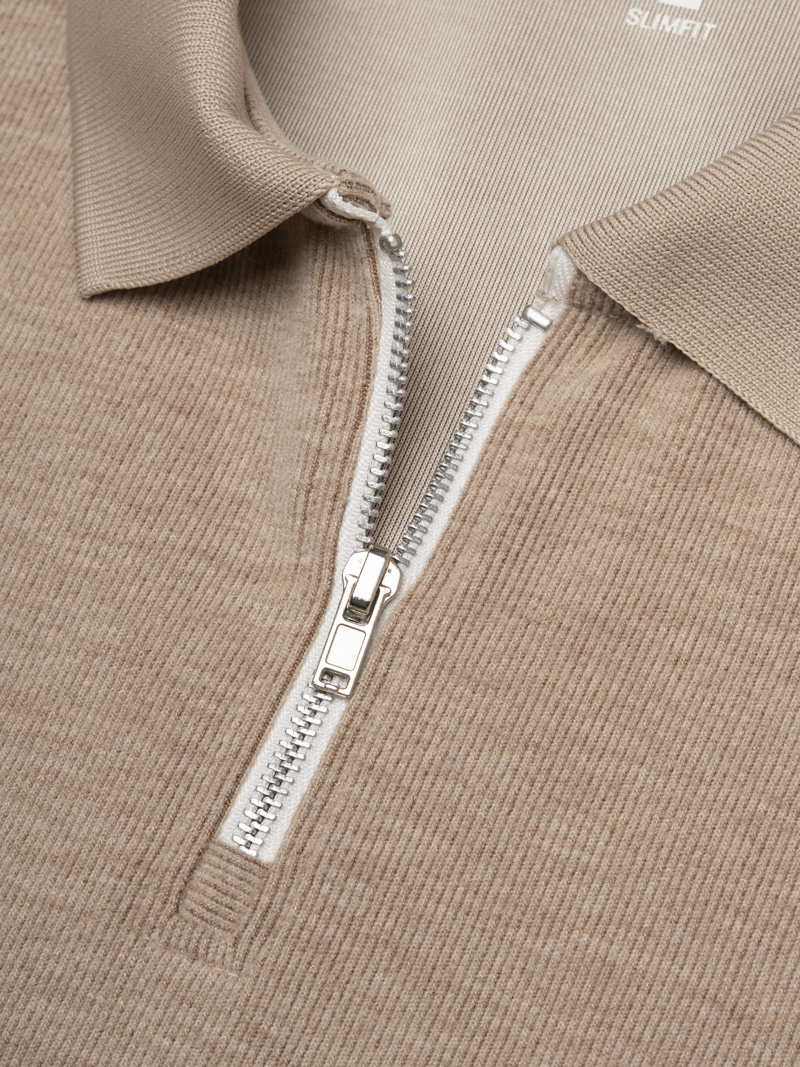 Áo Polo Dệt Kim Dây Kéo Form Slimfit PO174 Màu Nâu Nhạt