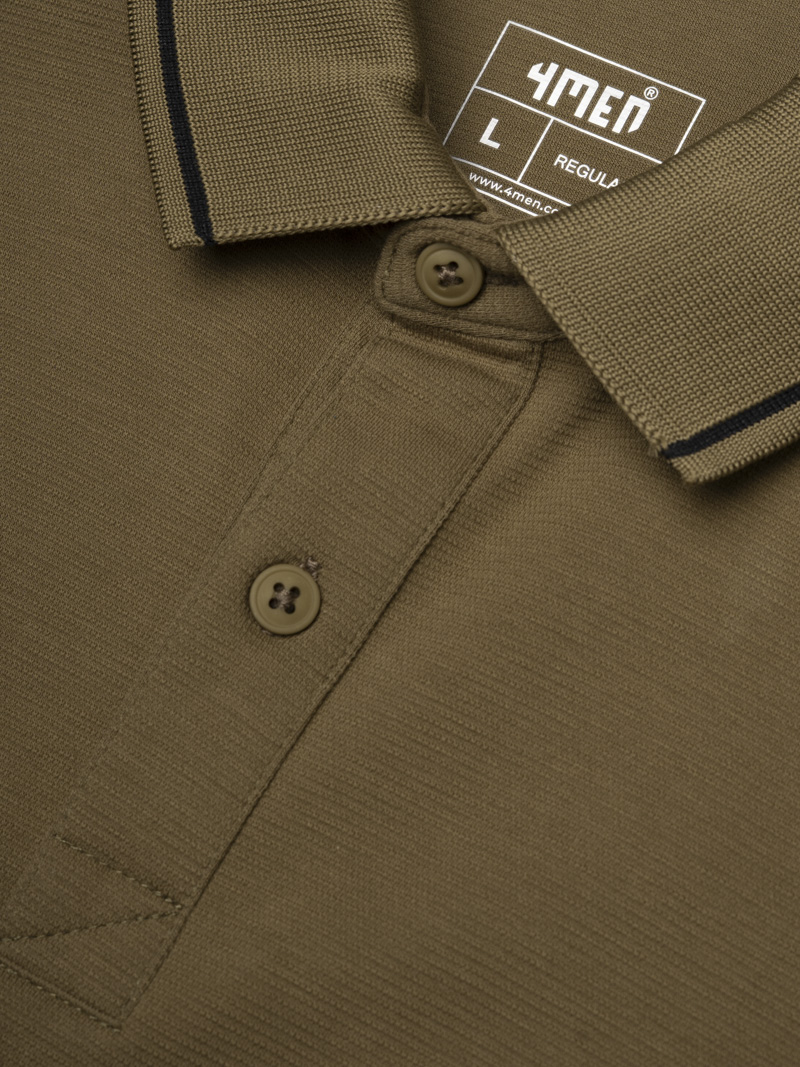 Áo Polo Phối Bo Cổ Dệt Mè Form Regular PO173 Màu Rêu