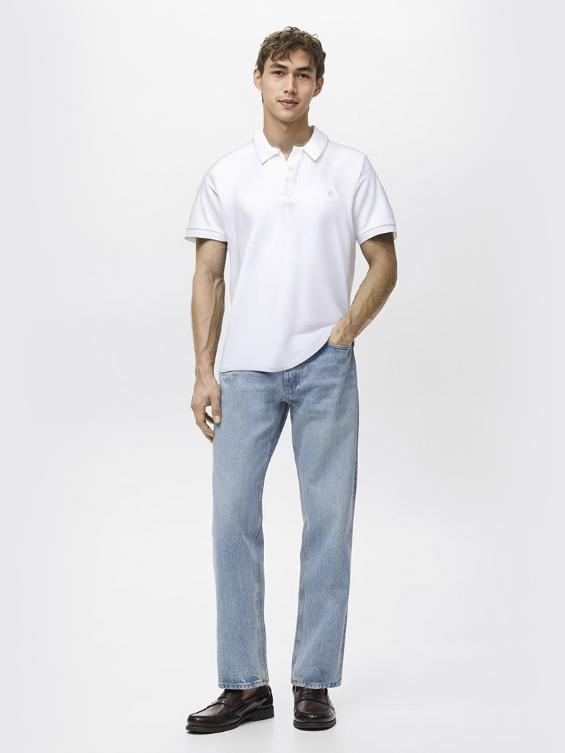 Áo Polo Thể Thao In Logo 4M Tròn Form Regular PO171 Màu Trắng