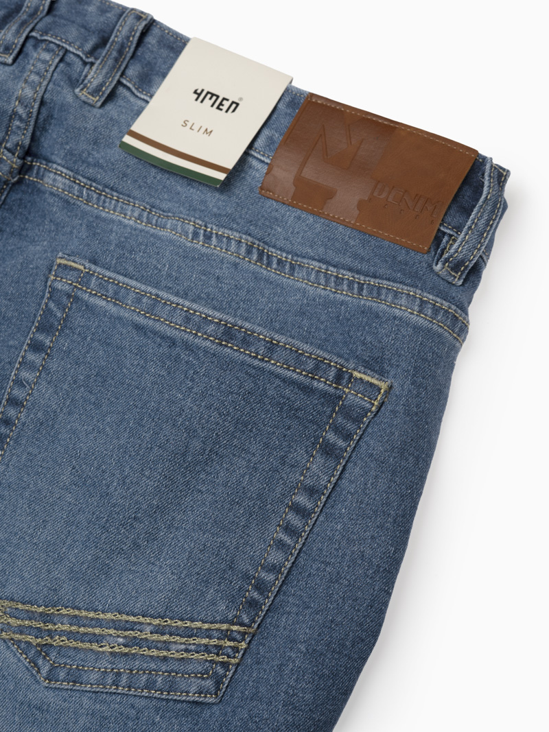 Quần Jean Diễu Túi Sau Form Slimfit QJ117 Màu Xanh Biển Nhạt