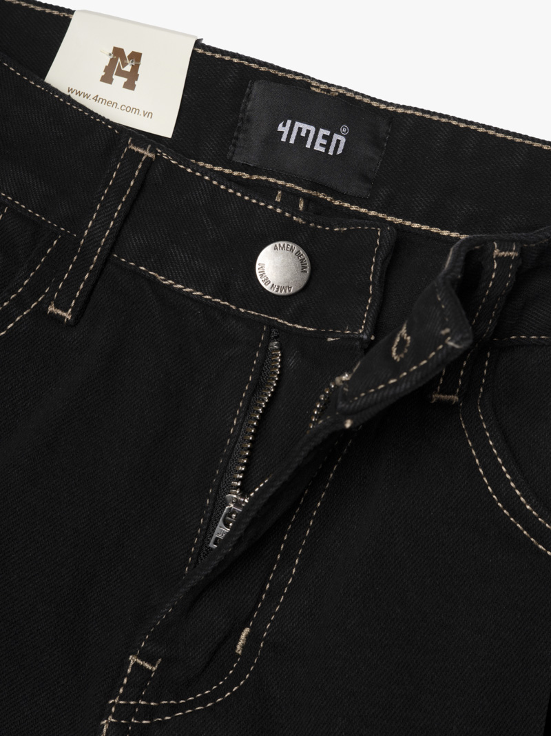 Quần Jean Rã Diễu Thêu Chữ Just Breath Form Straight QJ119 Màu Đen