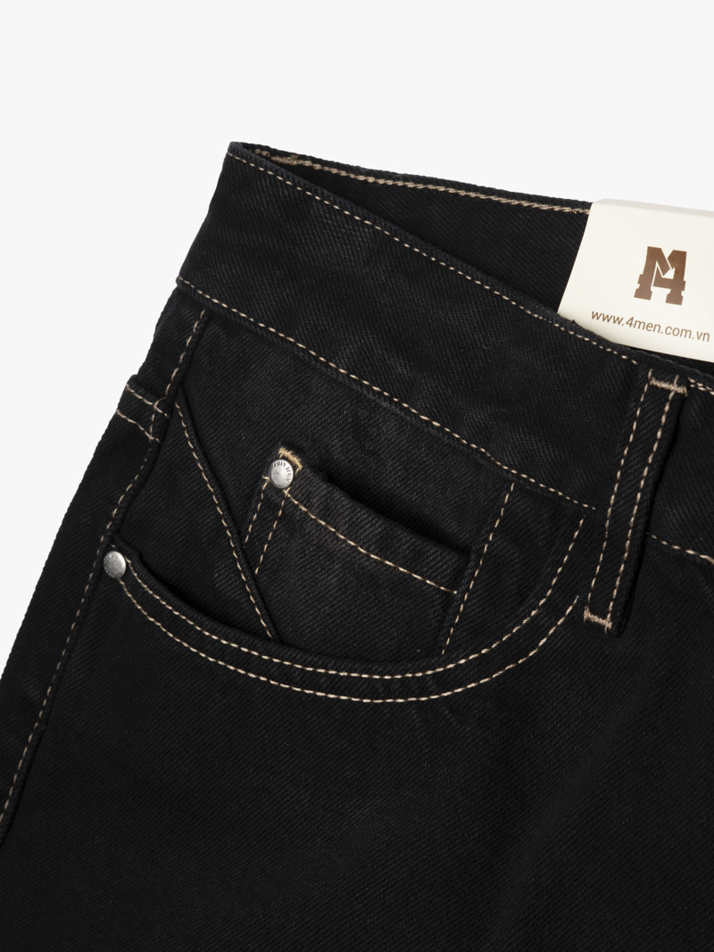 Quần Jean Rã Diễu Thêu Chữ Just Breath Form Straight QJ119 Màu Đen