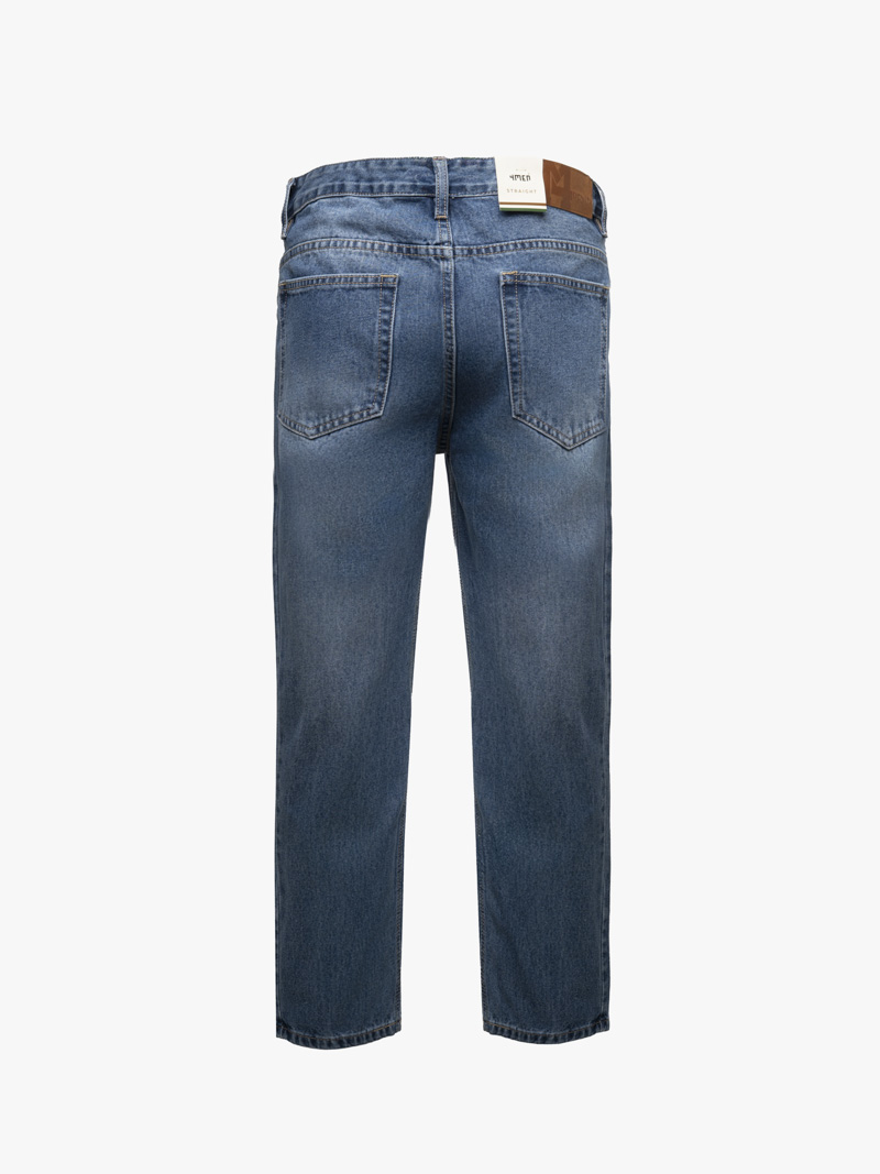 Quần Jean Rã Diễu Thêu Chữ Just Breath Form Straight QJ119 Màu Xanh Biển Đậm