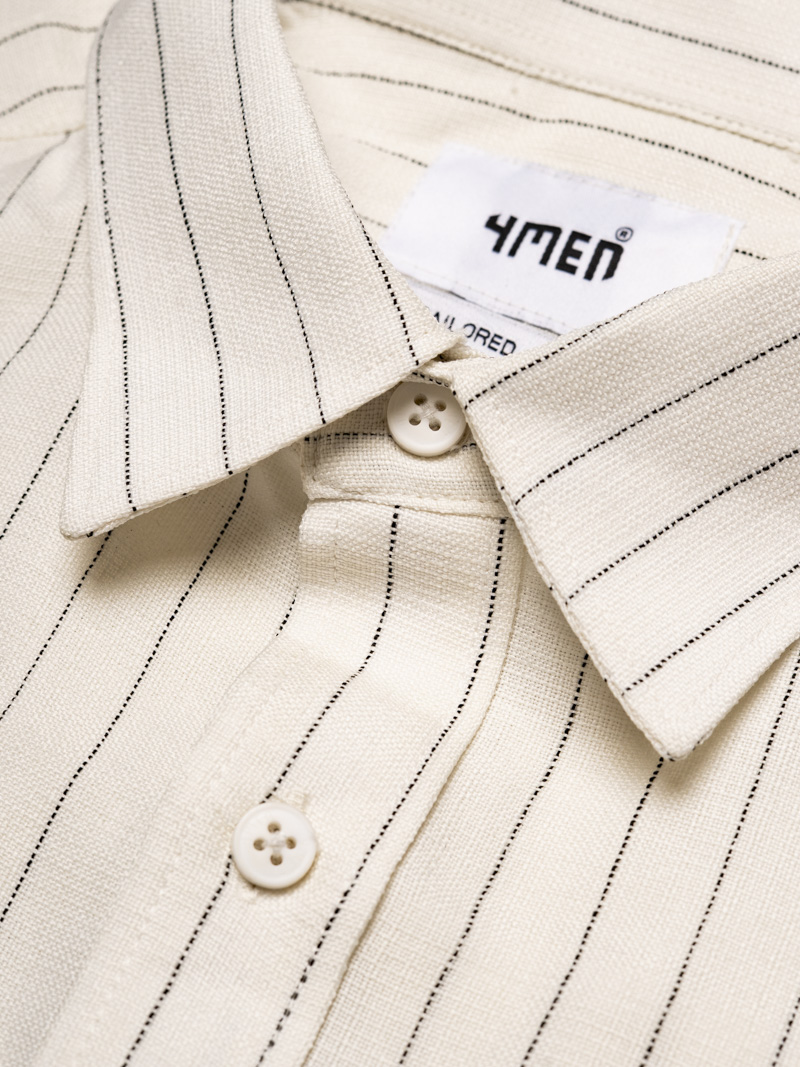 Áo Sơ Mi Sọc Tay Ngắn Thêu Logo M Form Regular SM198 Màu Sọc Trắng