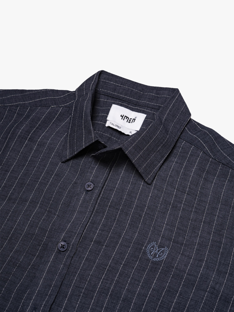 Áo Sơ Mi Sọc Tay Ngắn Thêu Logo M Form Regular SM198 Màu Sọc Xanh Đen