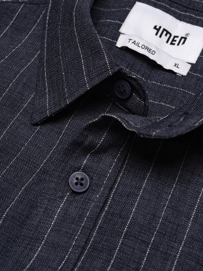 Áo Sơ Mi Sọc Tay Ngắn Thêu Logo M Form Regular SM198 Màu Sọc Xanh Đen