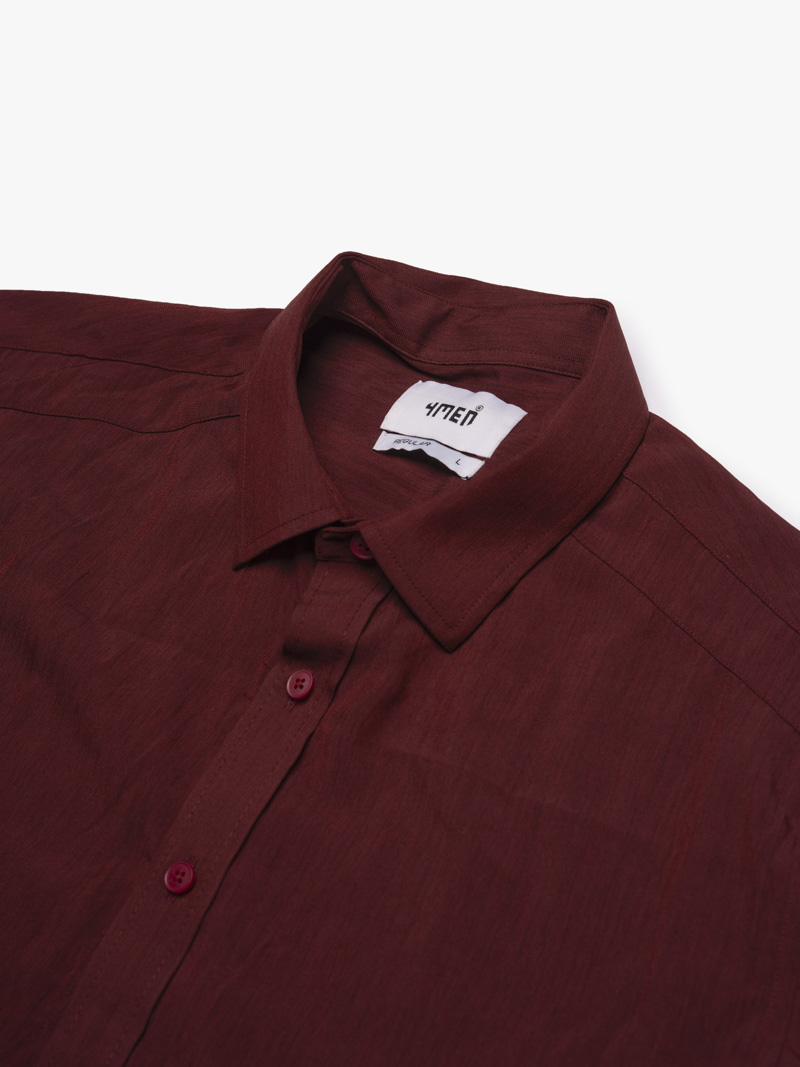 Áo Sơ Mi Tay Dài Linen Trơn Form Regular SM199 Màu Đỏ Đô