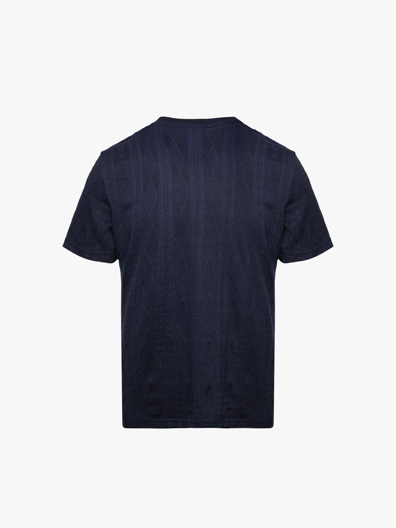 Áo Thun Dệt Kim Họa Tiết Form Slimfit AT182 Màu Xanh Đen