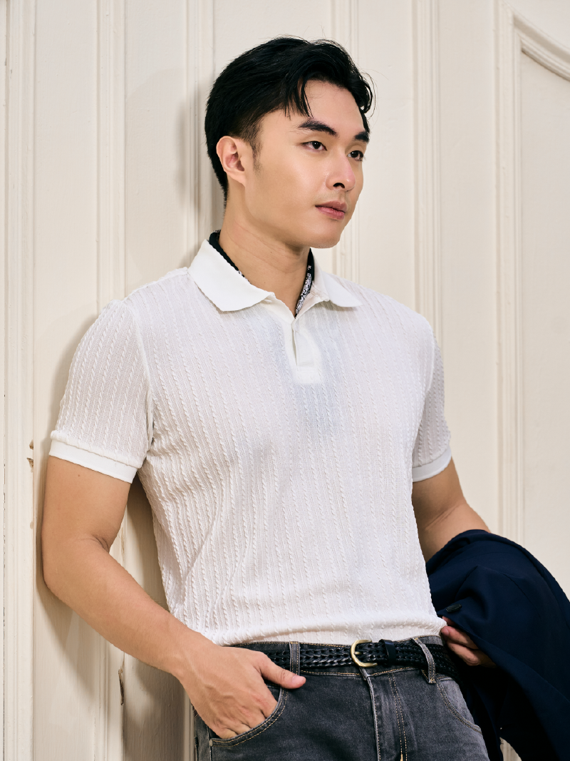 Áo Polo Dệt Kim Vặn Thừng Form Slimfit PO177 Màu Trắng