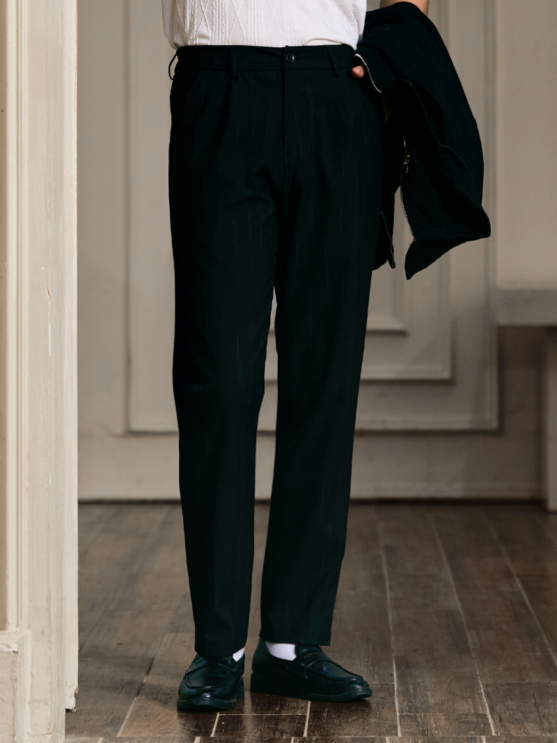 Quần Tây Sọc Vải Rayon Lưng Thun Form Regular QT072 Màu Sọc Đen