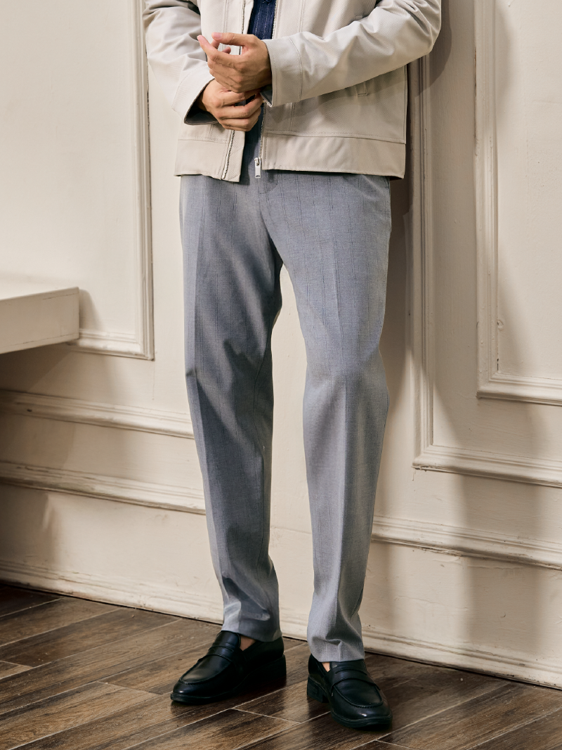 Quần Tây Sọc Vải Rayon Lưng Thun Form Regular QT072 Màu Sọc Xám