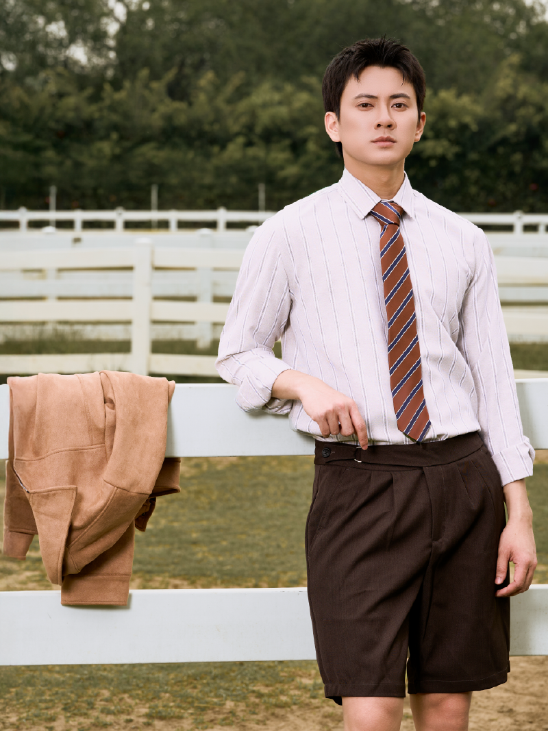 Quần Short Sidetab Trơn Form Straight QS083 Màu Nâu Đậm