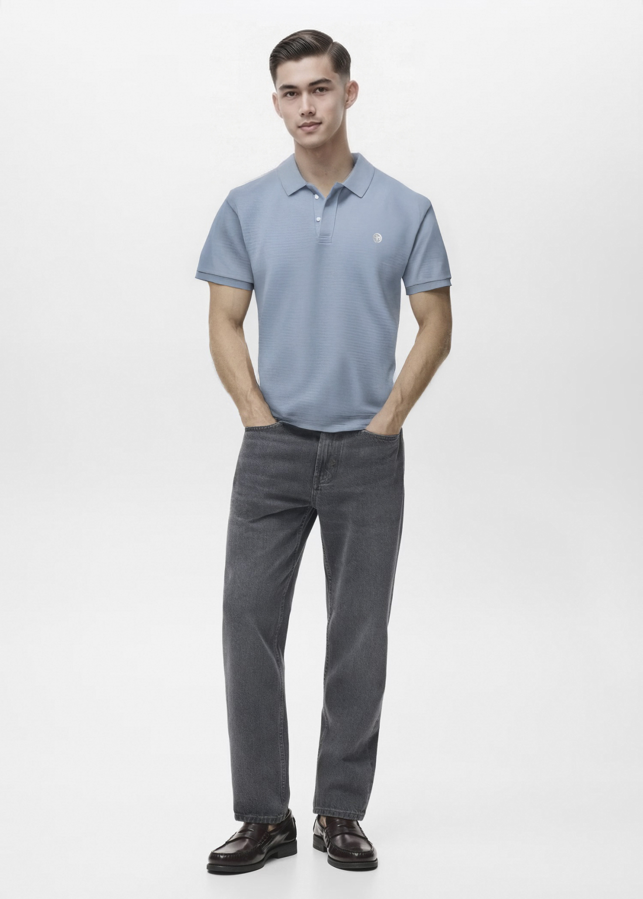 Áo Polo Thể Thao In Logo 4M Tròn Form Regular PO171 Màu Xám Xanh