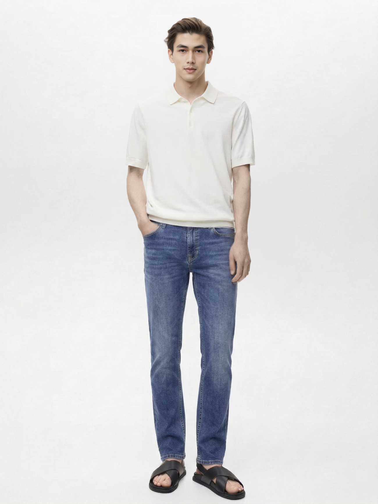 Quần Jean Diễu Túi Sau Form Slimfit QJ117 Màu Xanh Biển Đậm