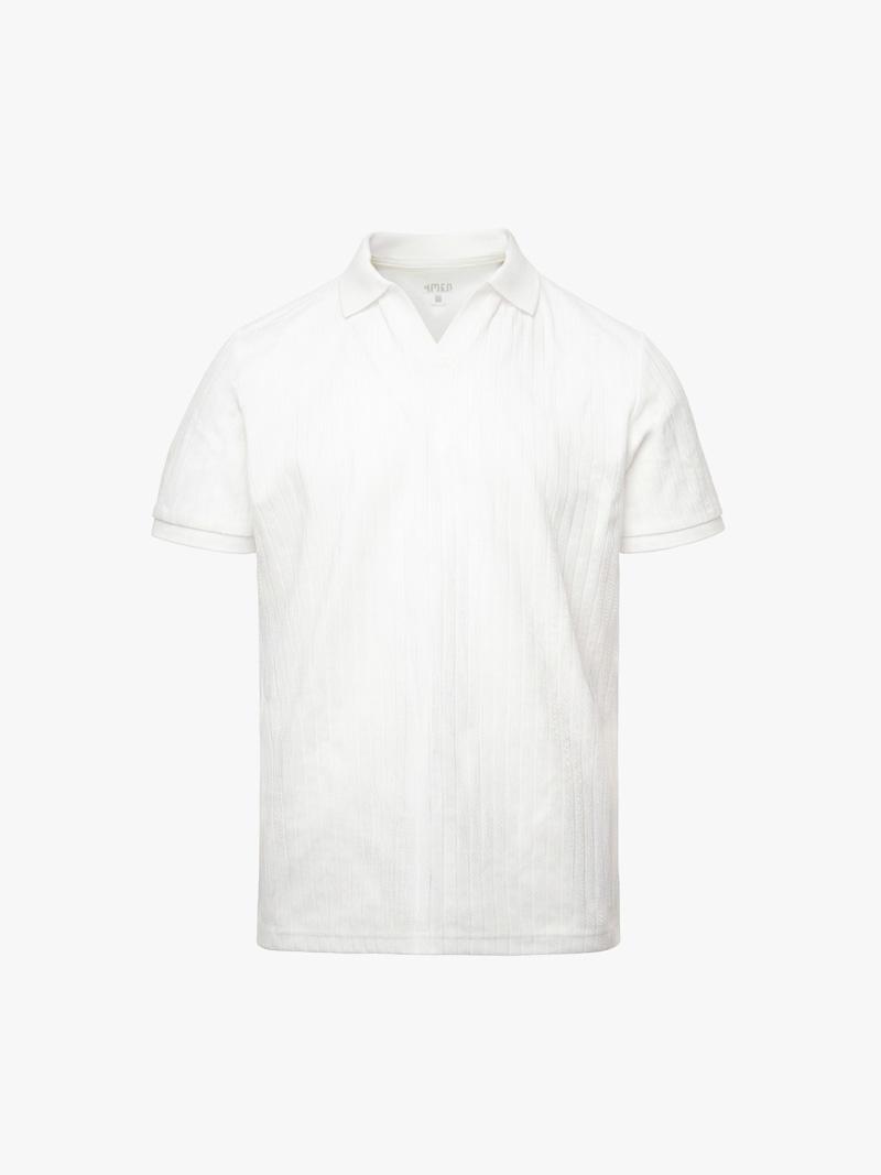 Áo Polo Sọc Chìm Cổ V Form Regular PO189 Màu Trắng