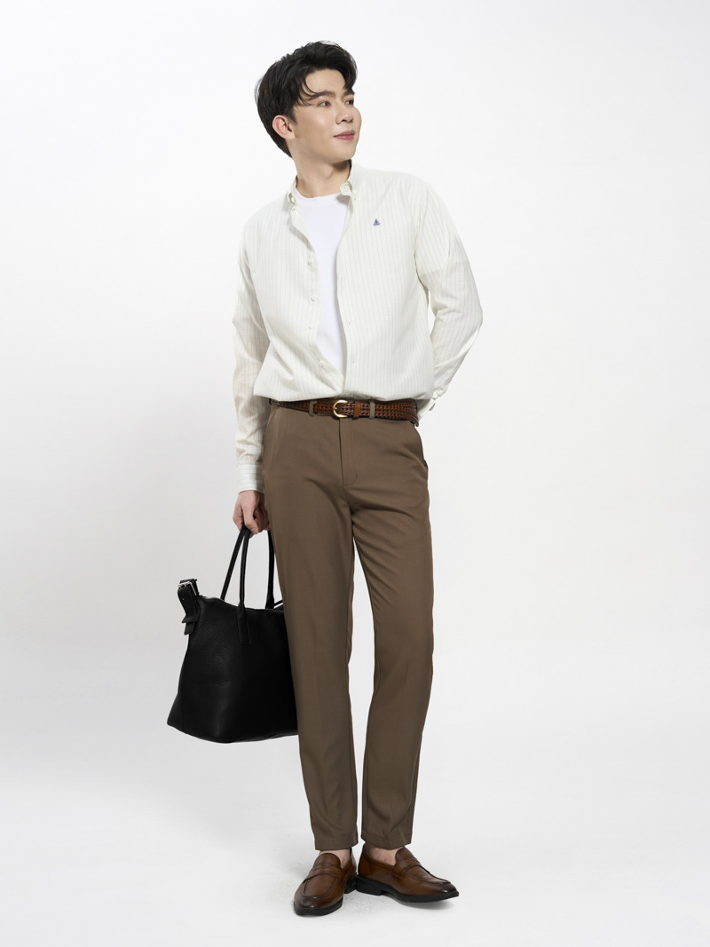 Áo Sơ Mi Oxford Sọc Cổ Button - Down Form Regular SM207 Sọc Trắng
