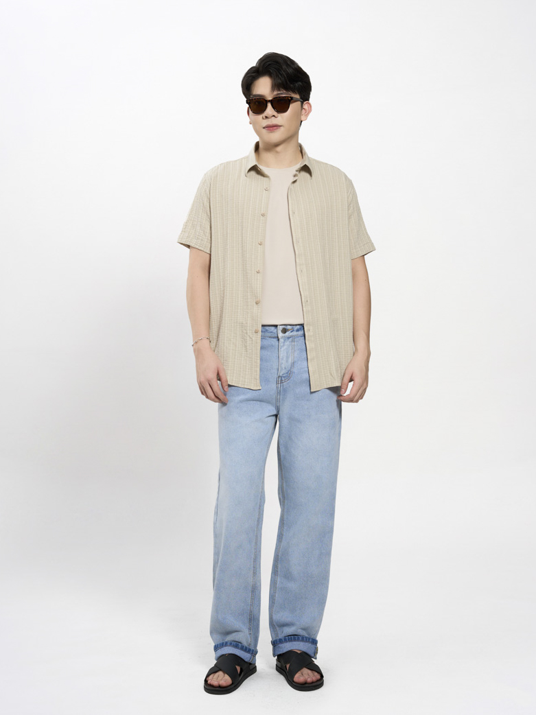 Áo Sơ Mi Seersucker Ngắn Tay Form Regular SM204 Màu Be