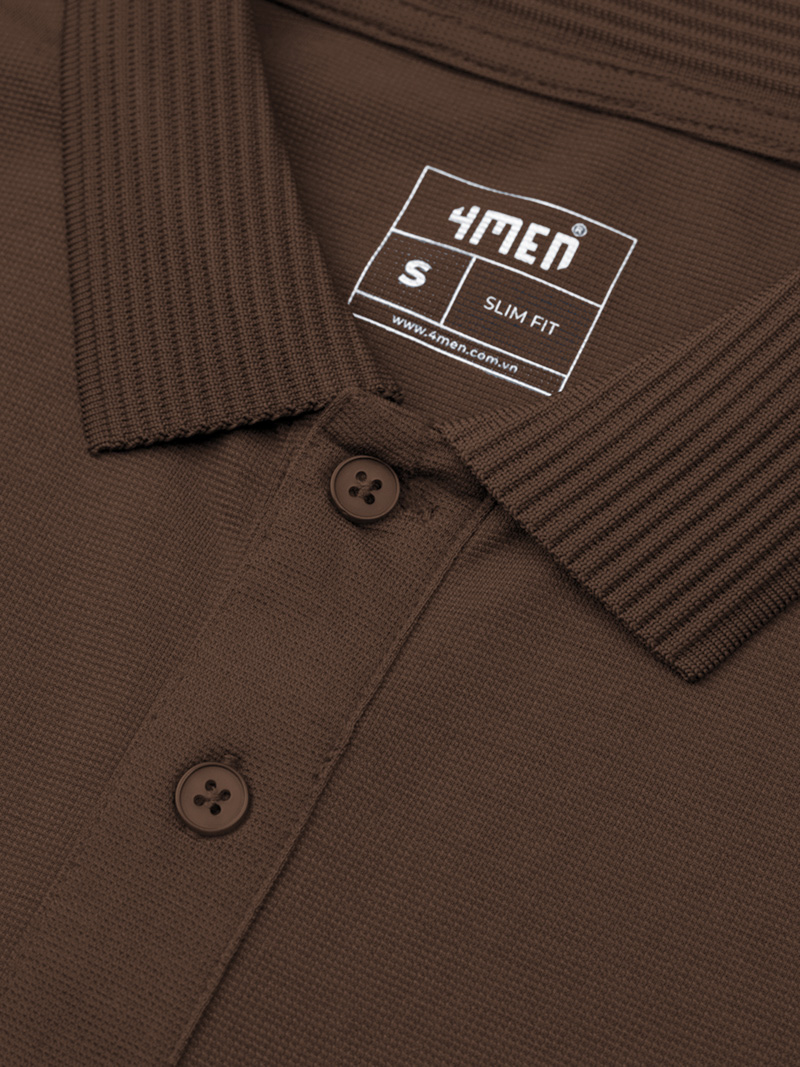 Áo Polo Vải Modal Thêu 4MEN Club Tay Áo Form Slimfit PO138 Màu Nâu Đậm