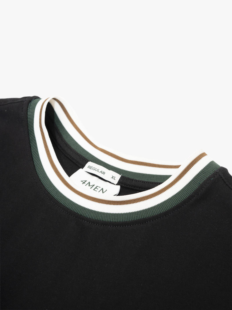 Áo Thun Phối Bo Signature Stripe Form Regular AT196 Màu Đen