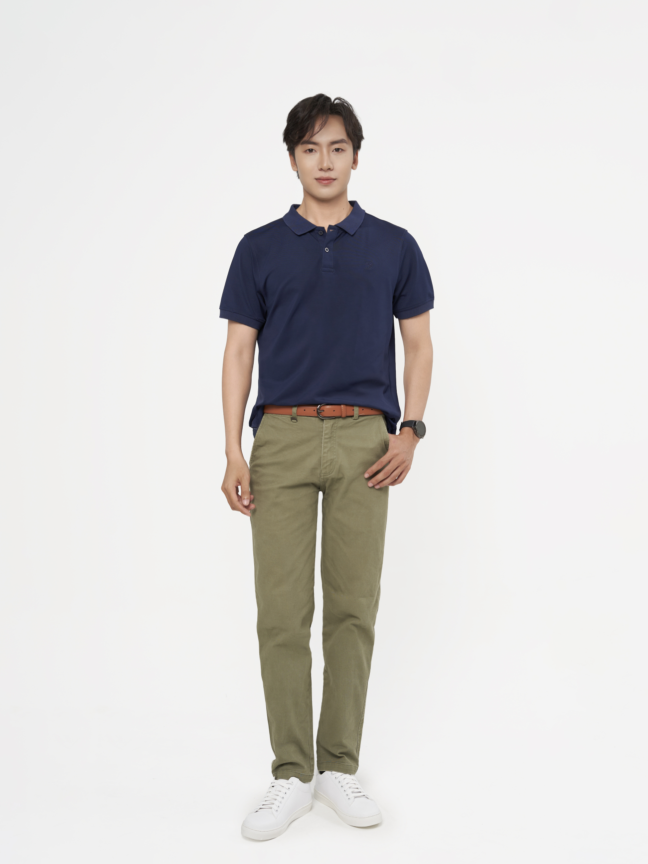 Áo Polo Thêu Logo Tròn 4M Form Slimfit PO153 Màu Xanh Đen