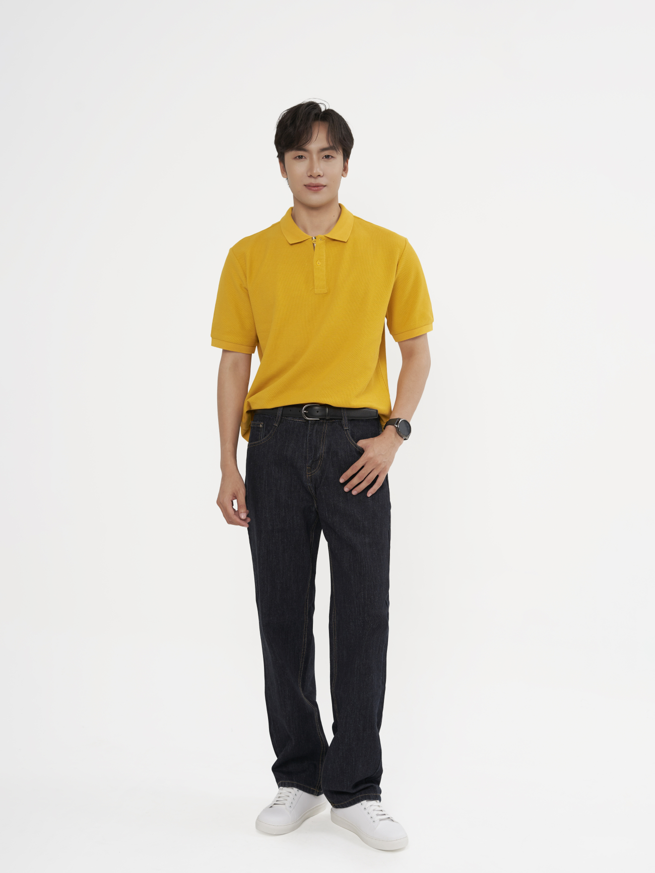 Áo Polo Trơn Signature Phối Dây Sọc Form Regular PO134 Màu Vàng