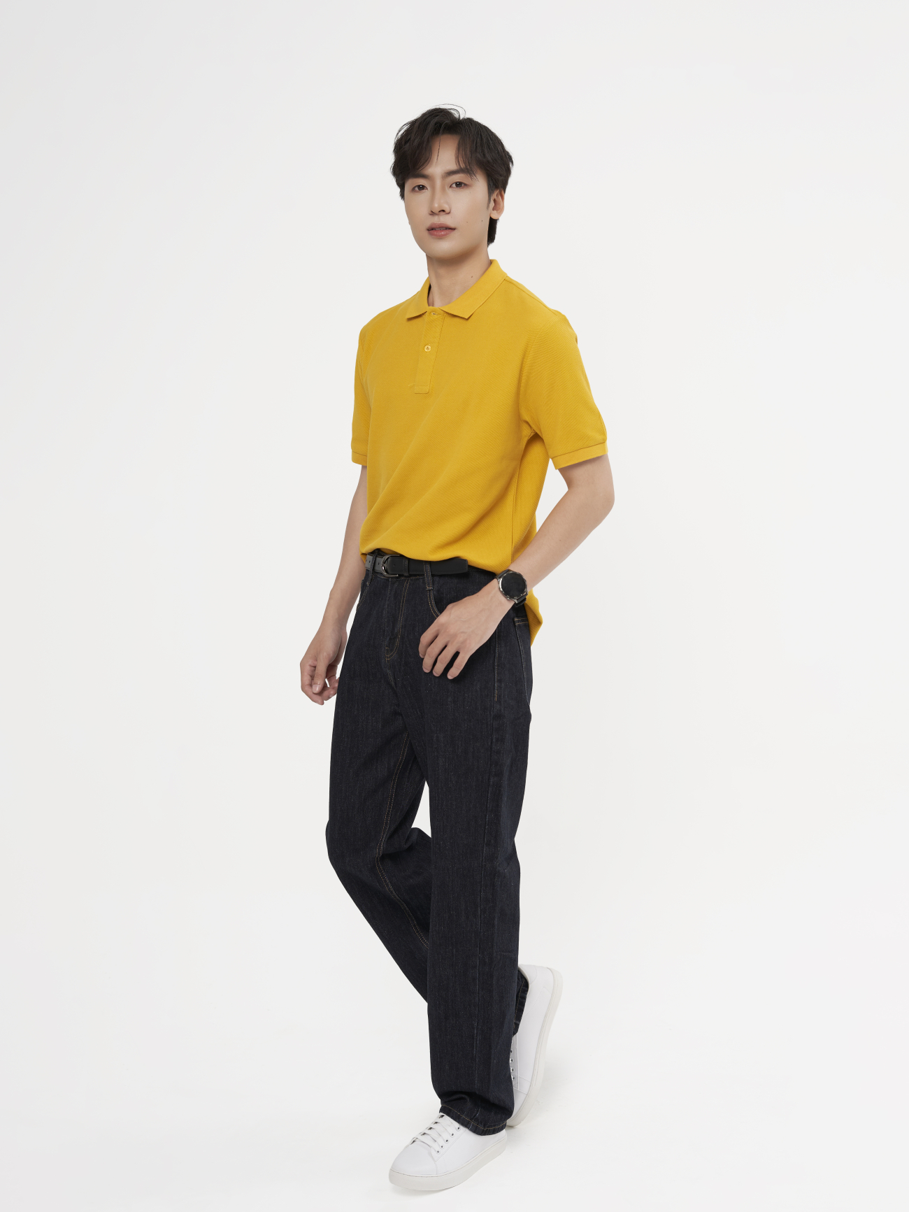 Áo Polo Trơn Signature Phối Dây Sọc Form Regular PO134 Màu Vàng