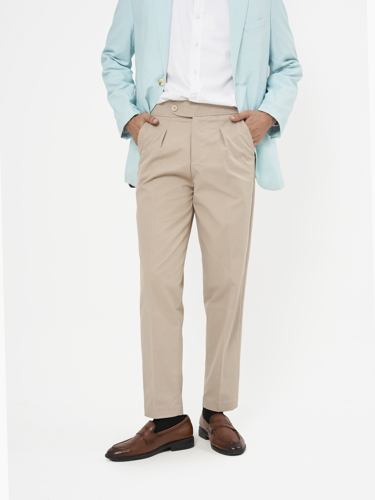 Quần Tây Sidetab Gắn Dây 3 Sọc Form Slimfit QT065 Màu Be