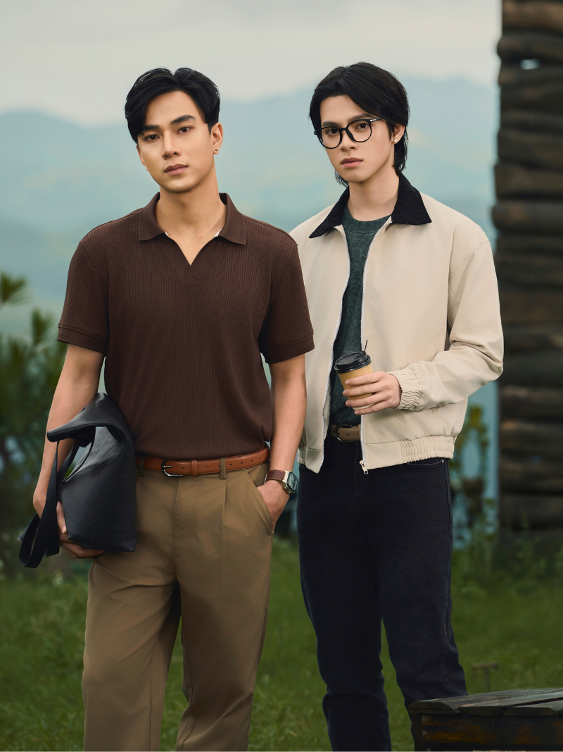 Áo Polo Vertical Texture Cổ V Bo Kiểu Form Modern PO199 Màu Nâu