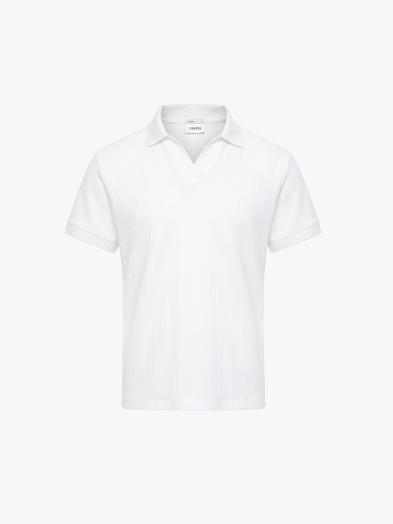 Áo Polo Vertical Texture Cổ V Bo Kiểu Form Modern PO199 Màu Trắng