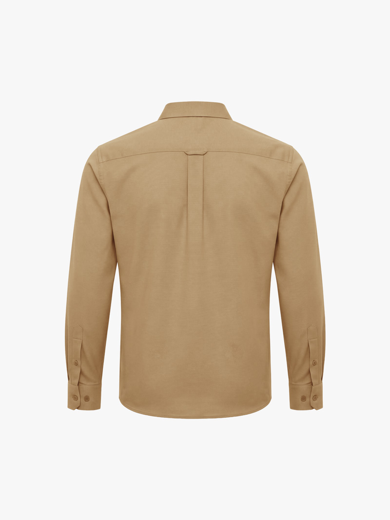Áo Sơ Mi Herringbone Nẹp Dấu Khuy Form Regular SM211 Màu Be Đậm