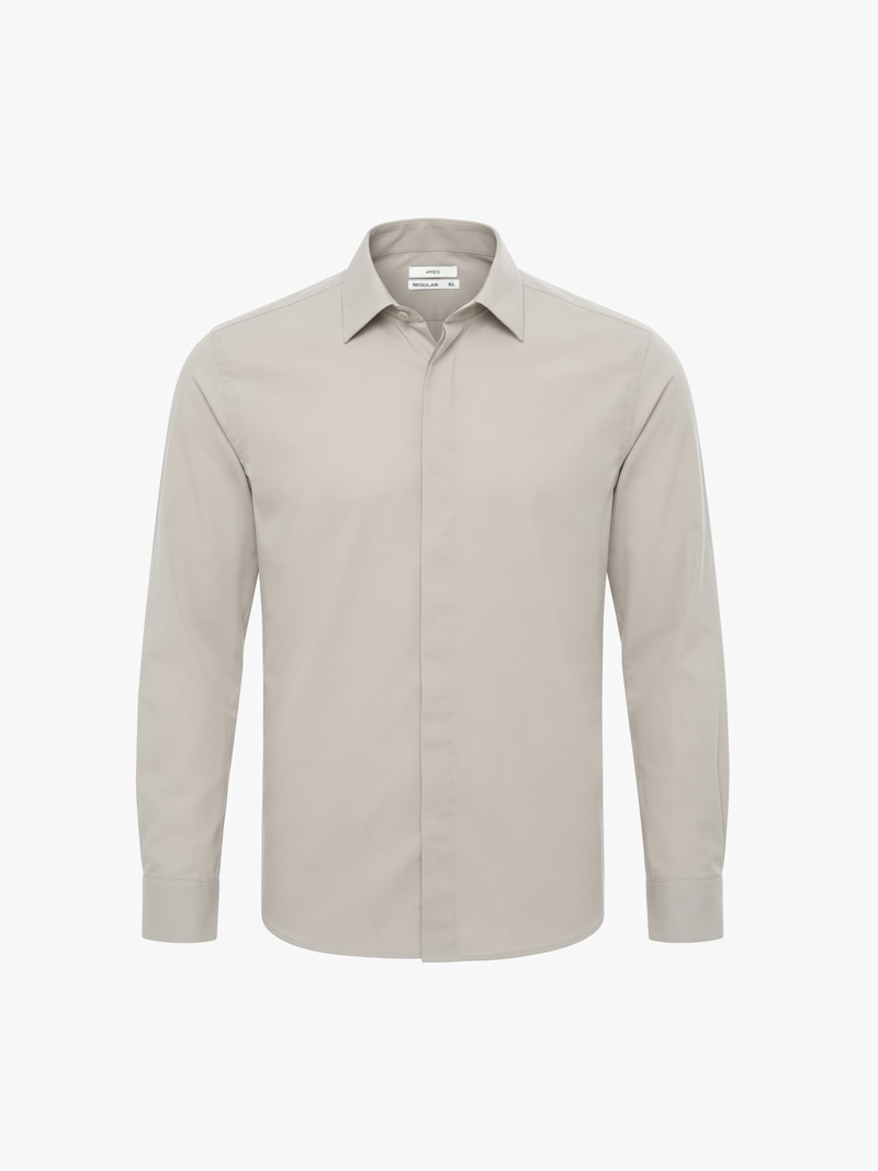 Áo Sơ Mi Herringbone Nẹp Dấu Khuy Form Regular SM211 Màu Xám