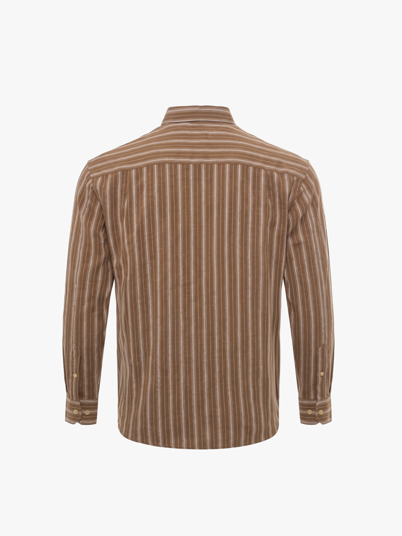 Áo Sơ Mi Sọc Cổ Button Down Form Relaxed SM212 Màu Nâu