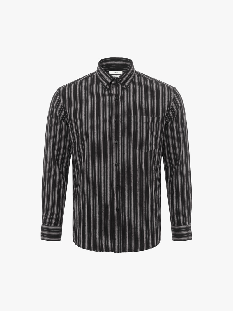Áo Sơ Mi Sọc Cổ Button Down Form Relaxed SM212 Màu Xanh Đen