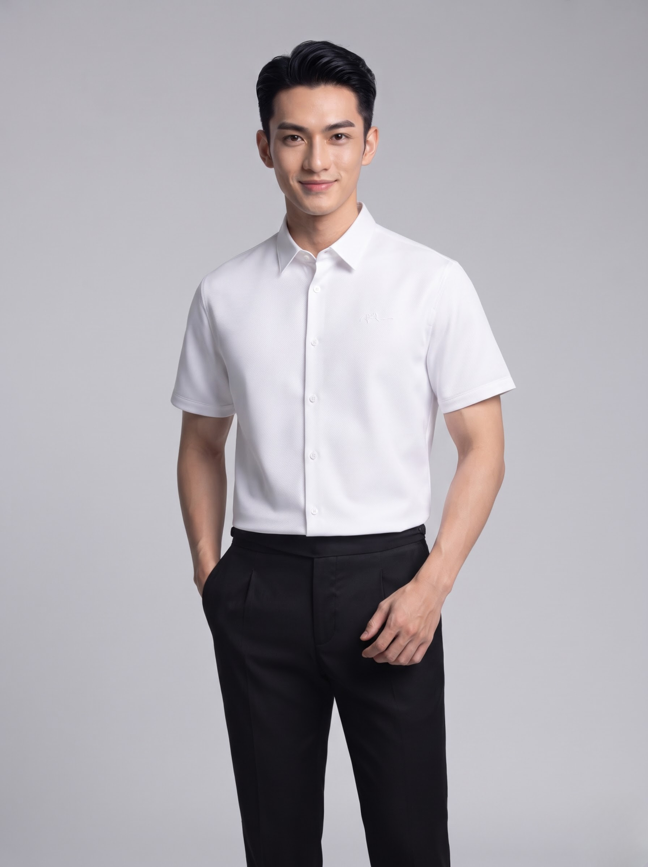 Áo Sơ Mi Tay Ngắn Sớ Chéo Thêu Chữ 4M Form Regular SM179