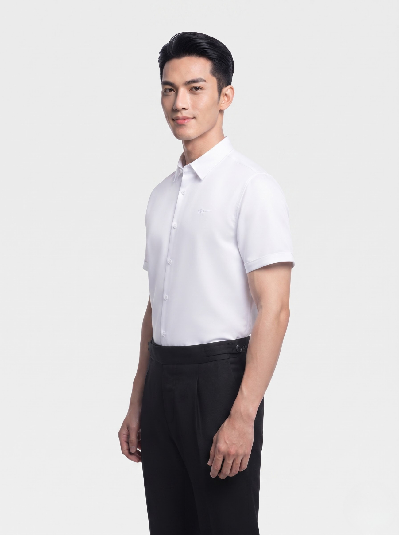 Áo Sơ Mi Tay Ngắn Sớ Chéo Thêu Chữ 4M Form Regular SM179