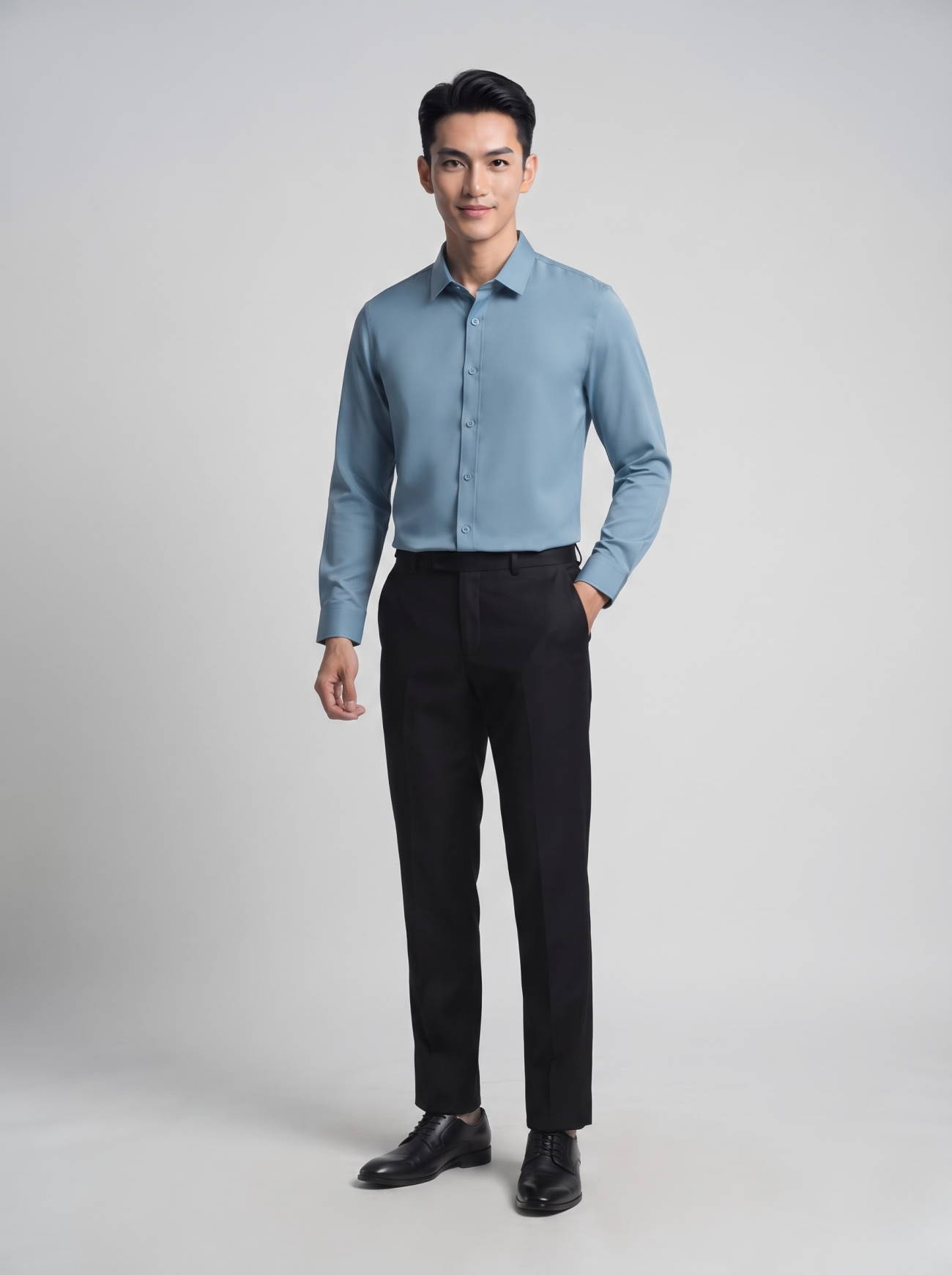 Áo Sơ Mi Trơn Tay Dài SM088 Màu Xanh Đá