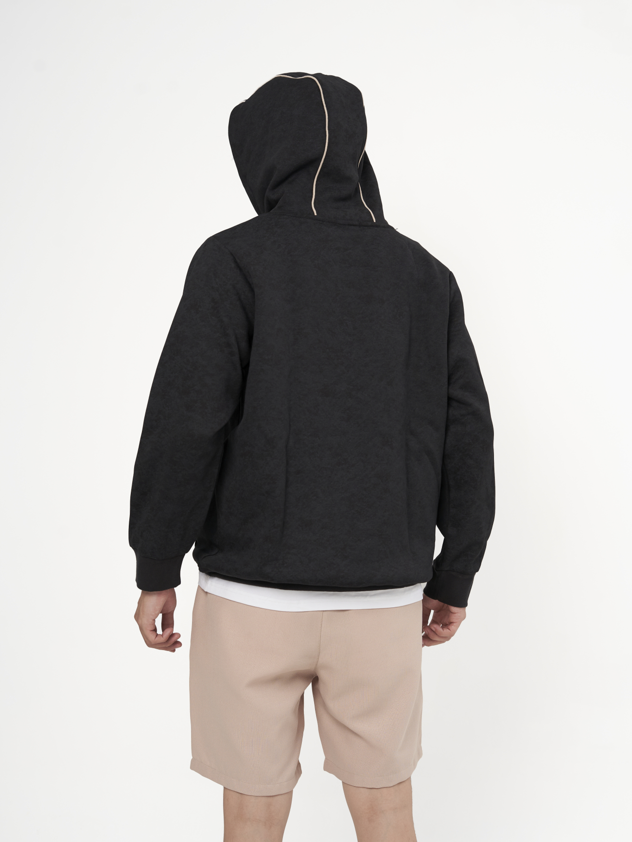 Áo Hoodie Vải Loang Rã Phối Viền Lé In Dập Nổi Preppy Form Regular AH008 Màu Đen