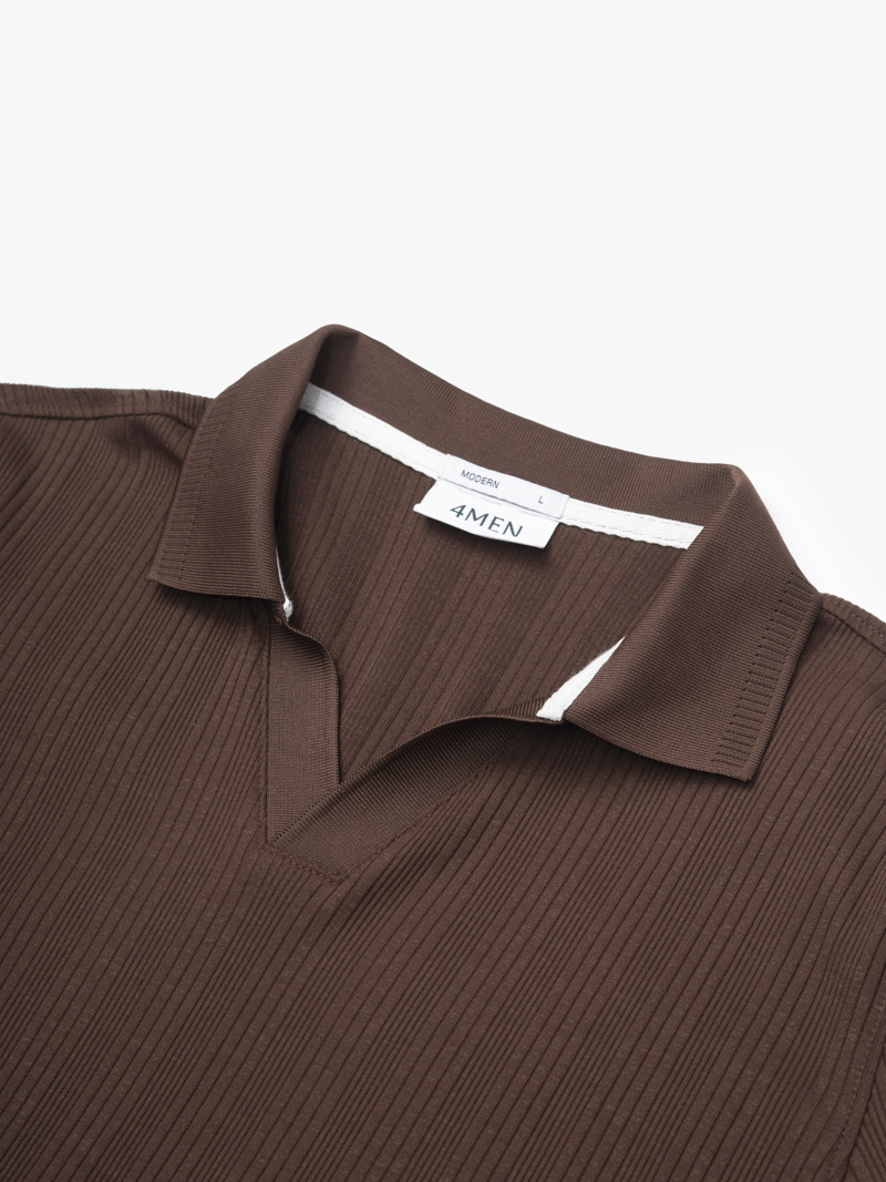 Áo Polo Vertical Texture Cổ V Bo Kiểu Form Modern PO199 Màu Nâu