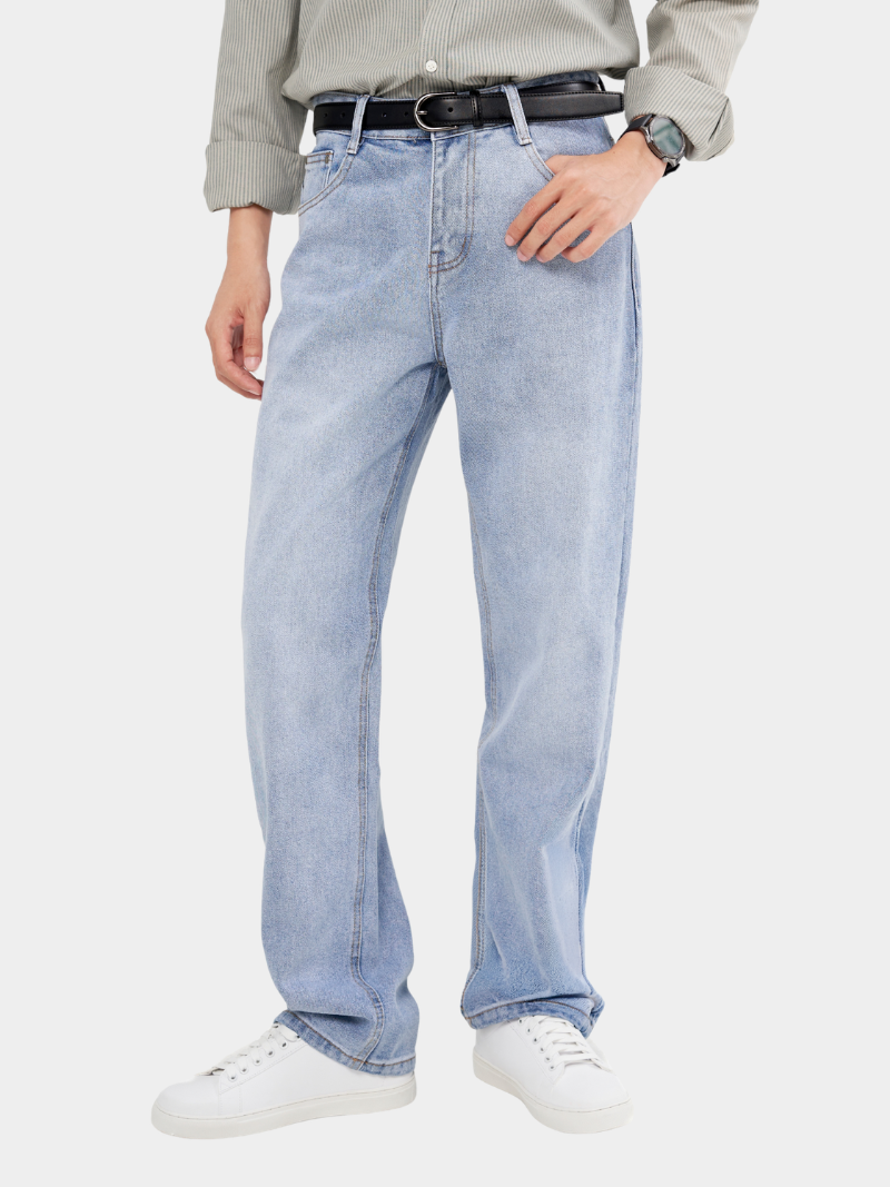Quần Jeans Thêu 3 Sọc Ở Túi Form Straight QJ128 Màu Xanh