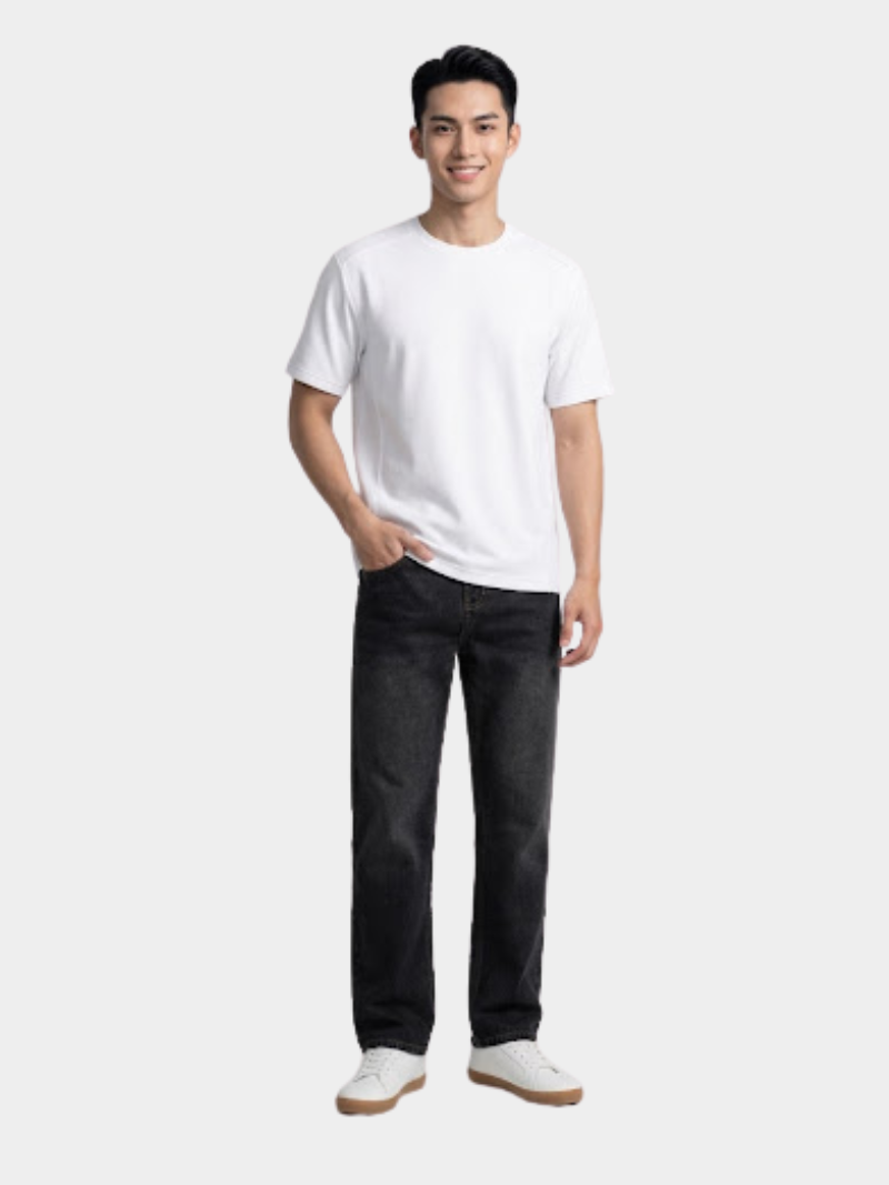 Quần Jeans Thêu 4M Túi Sau Form Straight QJ104 Màu Đen