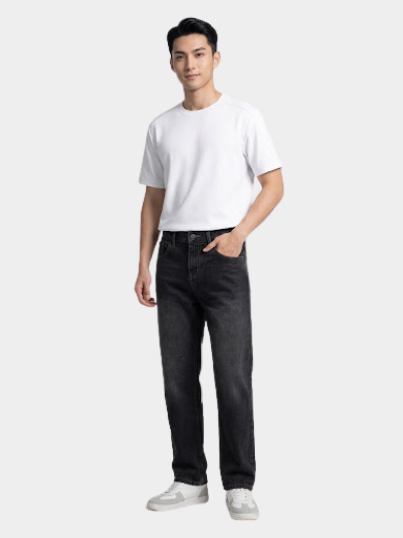 Quần Jeans Thêu 4M Túi Sau Form Straight QJ104 Màu Đen