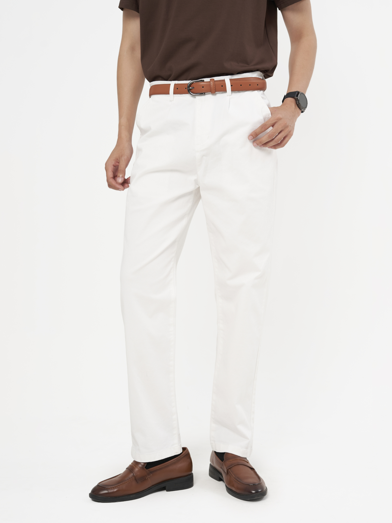 Quần Kaki Signature Stripe Trơn Form Regular QK036 Màu Trắng